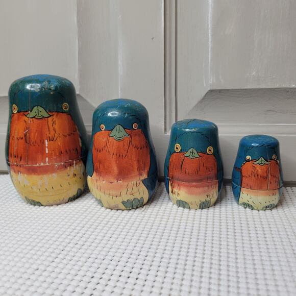 Nesting Birds (2) Red Cardinal & Blue Bird Wooden Nesting Dolls SEE DESCRIPTION - Picture 10 of 16